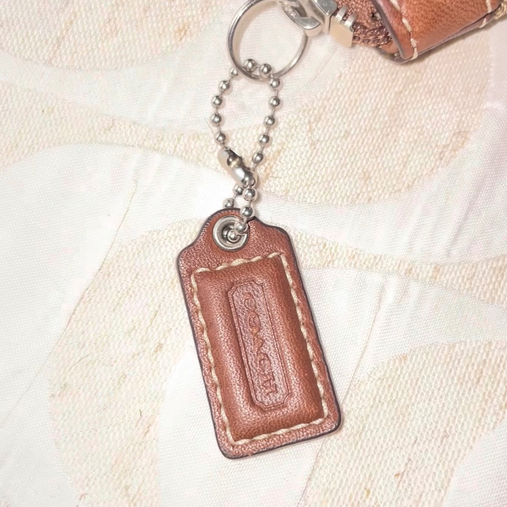 Coach Signature C Jacquard Wristlet Pouch Brown Khaki Leather Trim Y2K Zip - Picture 3 of 9